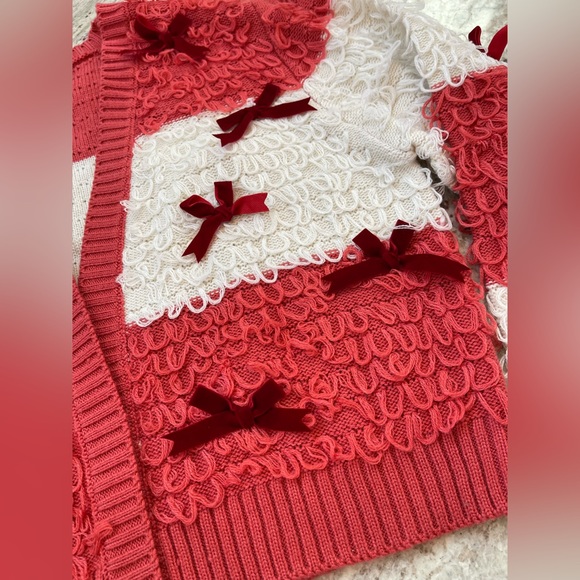 Mighty Fine Striped cropped Bow Cardigan Sweater size Lg. NWT - Picture 2 of 6